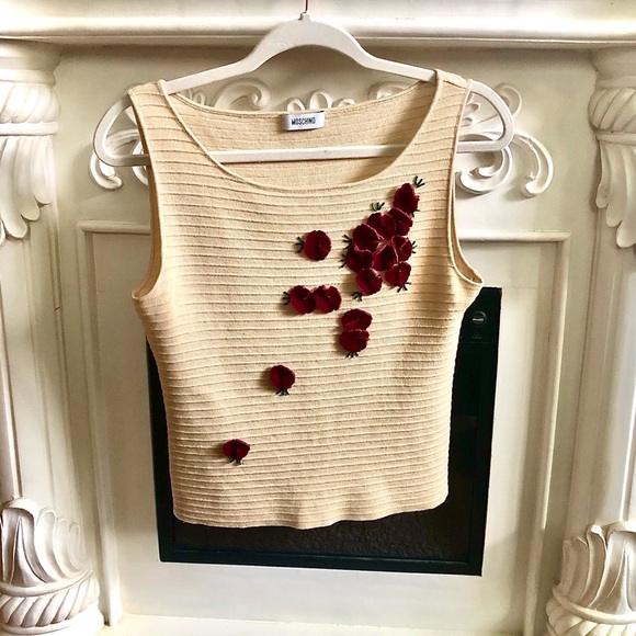 Vintage ⭐️🐻 MOSCHINO 🐻⭐️ Virgin Wool Velvet 3D Flower Tank Top Shirt ITALY❣️ - Picture 4 of 14